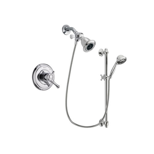 Delta Cassidy Chrome Finish Dual Control Shower Faucet System Package with Water Efficient Showerhead and 7-Spray Handheld Shower Sprayer with Slide Bar Includes Rough-in Valve DSP0628V