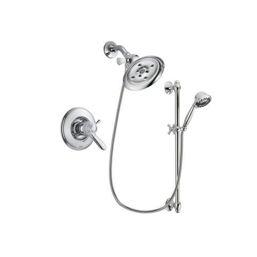 Delta Lahara Chrome Finish Thermostatic Shower Faucet System Package with Large Rain Showerhead and 7-Spray Handheld Shower Sprayer with Slide Bar Includes Rough-in Valve DSP0630V