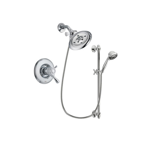 Delta Leland Chrome Finish Thermostatic Shower Faucet System Package with Large Rain Showerhead and 7-Spray Handheld Shower Sprayer with Slide Bar Includes Rough-in Valve DSP0634V