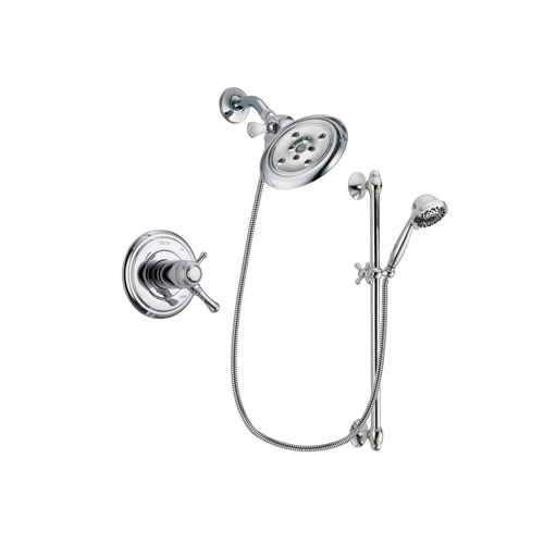 Delta Cassidy Chrome Finish Thermostatic Shower Faucet System Package with Large Rain Showerhead and 7-Spray Handheld Shower Sprayer with Slide Bar Includes Rough-in Valve DSP0638V