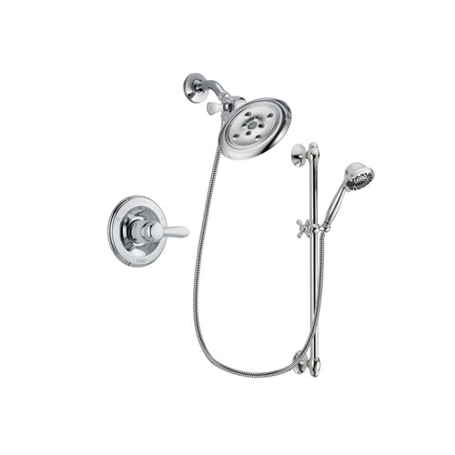 Delta Lahara Chrome Finish Shower Faucet System Package with Large Rain Showerhead and 7-Spray Handheld Shower Sprayer with Slide Bar Includes Rough-in Valve DSP0640V