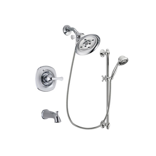 Delta Addison Chrome Finish Tub and Shower Faucet System Package with Large Rain Showerhead and 7-Spray Handheld Shower Sprayer with Slide Bar Includes Rough-in Valve and Tub Spout DSP0645V