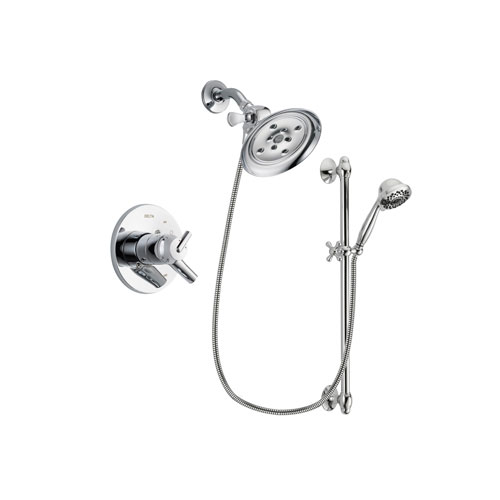 Delta Trinsic Chrome Finish Dual Control Shower Faucet System Package with Large Rain Showerhead and 7-Spray Handheld Shower Sprayer with Slide Bar Includes Rough-in Valve DSP0652V