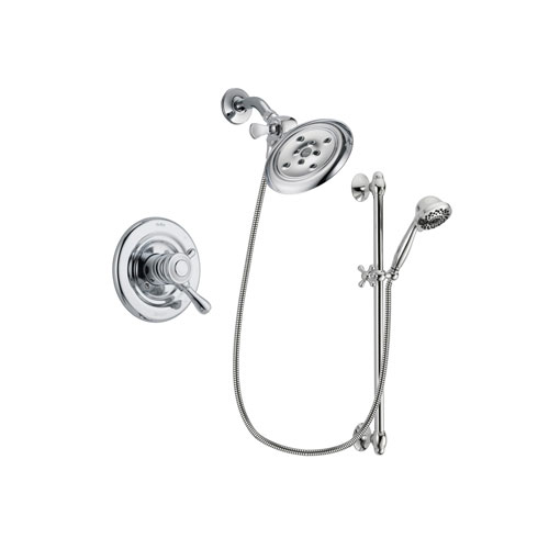 Delta Leland Chrome Finish Dual Control Shower Faucet System Package with Large Rain Showerhead and 7-Spray Handheld Shower Sprayer with Slide Bar Includes Rough-in Valve DSP0656V