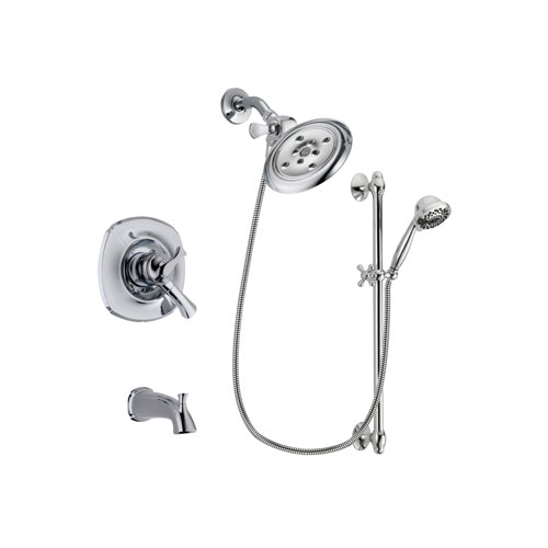 Delta Addison Chrome Finish Dual Control Tub and Shower Faucet System Package with Large Rain Showerhead and 7-Spray Handheld Shower Sprayer with Slide Bar Includes Rough-in Valve and Tub Spout DSP0657V