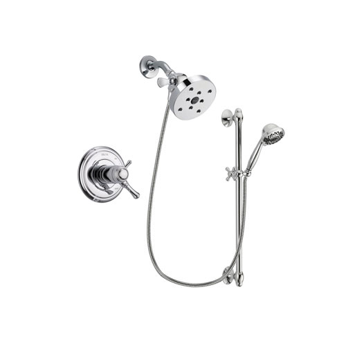 Delta Cassidy Chrome Finish Thermostatic Shower Faucet System Package with 5-1/2 inch Shower Head and 7-Spray Handheld Shower Sprayer with Slide Bar Includes Rough-in Valve DSP0672V
