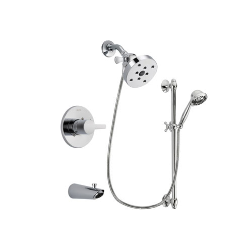Delta Compel Chrome Finish Tub and Shower Faucet System Package with 5-1/2 inch Shower Head and 7-Spray Handheld Shower Sprayer with Slide Bar Includes Rough-in Valve and Tub Spout DSP0677V