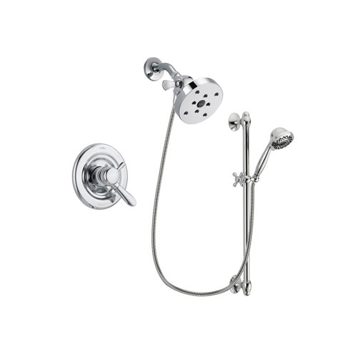 Delta Lahara Chrome Finish Dual Control Shower Faucet System Package with 5-1/2 inch Shower Head and 7-Spray Handheld Shower Sprayer with Slide Bar Includes Rough-in Valve DSP0684V
