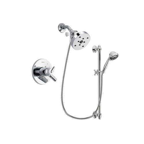 Delta Trinsic Chrome Finish Dual Control Shower Faucet System Package with 5-1/2 inch Shower Head and 7-Spray Handheld Shower Sprayer with Slide Bar Includes Rough-in Valve DSP0686V