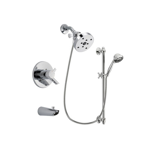 Delta Compel Chrome Finish Dual Control Tub and Shower Faucet System Package with 5-1/2 inch Shower Head and 7-Spray Handheld Shower Sprayer with Slide Bar Includes Rough-in Valve and Tub Spout DSP0687V