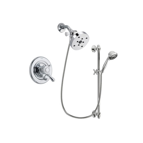 Delta Leland Chrome Finish Dual Control Shower Faucet System Package with 5-1/2 inch Shower Head and 7-Spray Handheld Shower Sprayer with Slide Bar Includes Rough-in Valve DSP0690V