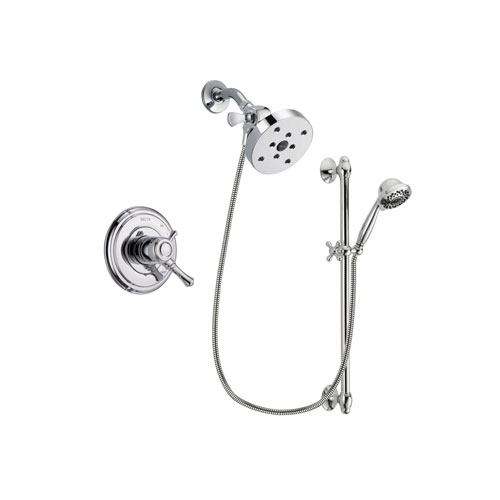 Delta Cassidy Chrome Finish Dual Control Shower Faucet System Package with 5-1/2 inch Shower Head and 7-Spray Handheld Shower Sprayer with Slide Bar Includes Rough-in Valve DSP0696V