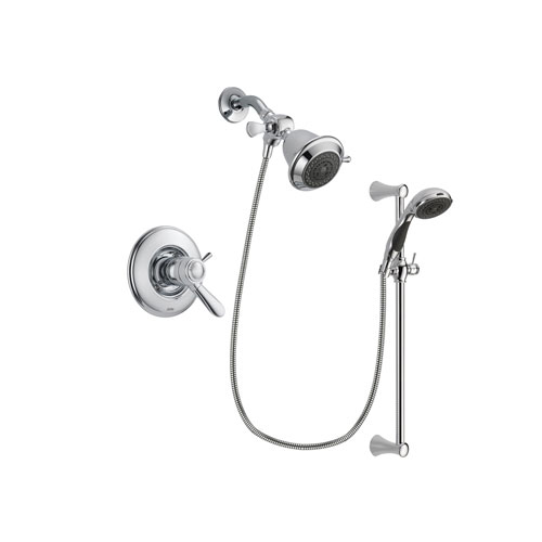 Delta Lahara Chrome Finish Thermostatic Shower Faucet System Package with Shower Head and 5-Spray Wall Mount Slide Bar with Personal Handheld Shower Includes Rough-in Valve DSP0698V