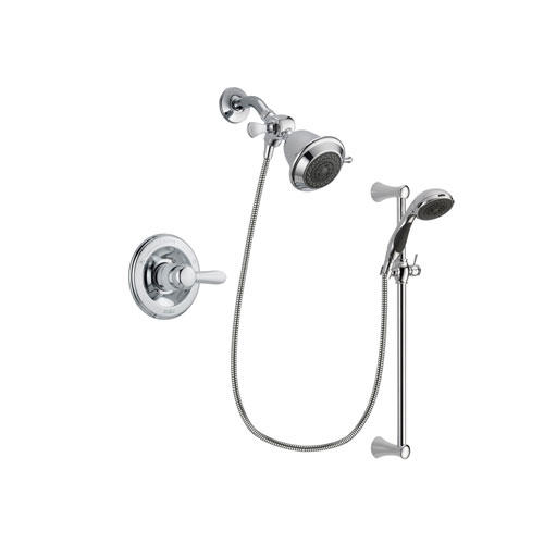Delta Lahara Chrome Finish Shower Faucet System Package with Shower Head and 5-Spray Wall Mount Slide Bar with Personal Handheld Shower Includes Rough-in Valve DSP0708V