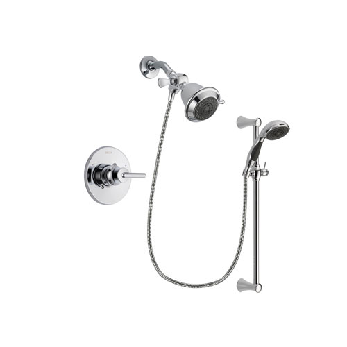 Delta Trinsic Chrome Finish Shower Faucet System Package with Shower Head and 5-Spray Wall Mount Slide Bar with Personal Handheld Shower Includes Rough-in Valve DSP0710V