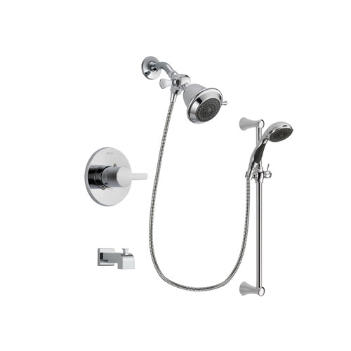 Delta Compel Chrome Finish Tub and Shower Faucet System Package with Shower Head and 5-Spray Wall Mount Slide Bar with Personal Handheld Shower Includes Rough-in Valve and Tub Spout DSP0711V