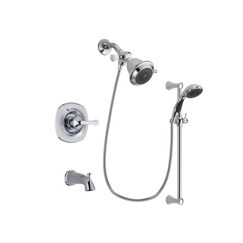 Delta Addison Chrome Finish Tub and Shower Faucet System Package with Shower Head and 5-Spray Wall Mount Slide Bar with Personal Handheld Shower Includes Rough-in Valve and Tub Spout DSP0713V
