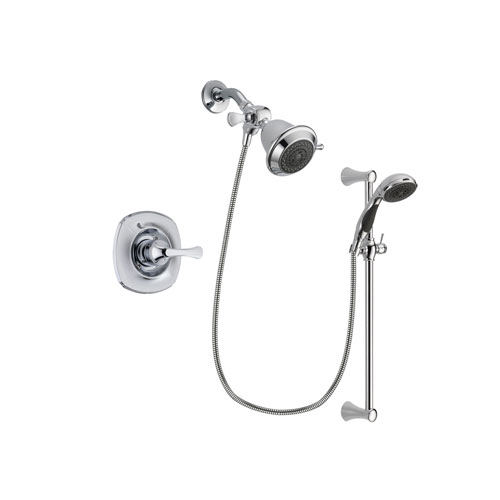 Delta Addison Chrome Finish Shower Faucet System Package with Shower Head and 5-Spray Wall Mount Slide Bar with Personal Handheld Shower Includes Rough-in Valve DSP0714V