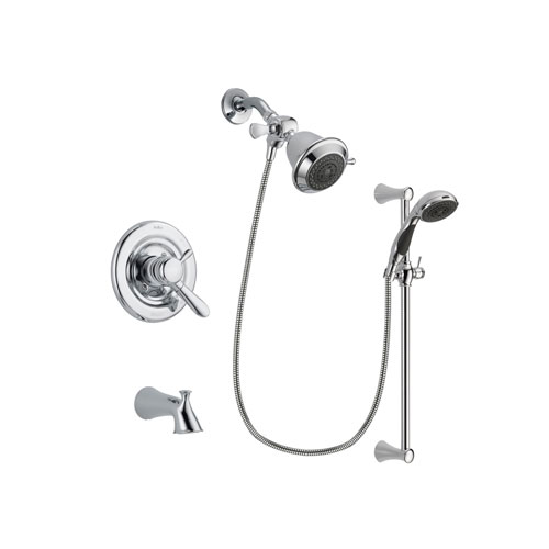 Delta Lahara Chrome Finish Dual Control Tub and Shower Faucet System Package with Shower Head and 5-Spray Wall Mount Slide Bar with Personal Handheld Shower Includes Rough-in Valve and Tub Spout DSP0717V