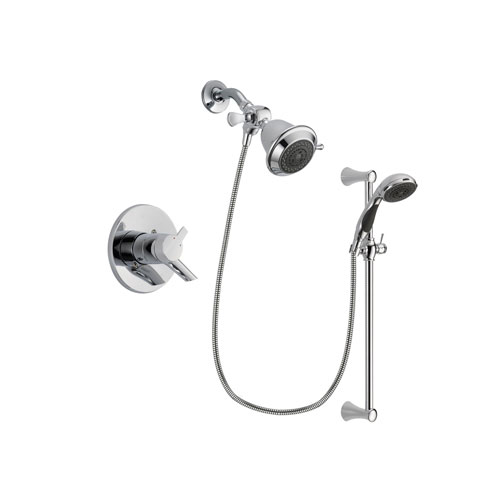Delta Compel Chrome Finish Dual Control Shower Faucet System Package with Shower Head and 5-Spray Wall Mount Slide Bar with Personal Handheld Shower Includes Rough-in Valve DSP0722V