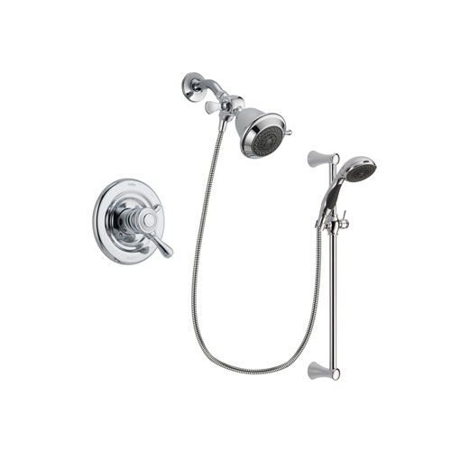 Delta Leland Chrome Finish Dual Control Shower Faucet System Package with Shower Head and 5-Spray Wall Mount Slide Bar with Personal Handheld Shower Includes Rough-in Valve DSP0724V
