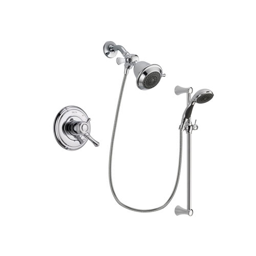 Delta Cassidy Chrome Finish Dual Control Shower Faucet System Package with Shower Head and 5-Spray Wall Mount Slide Bar with Personal Handheld Shower Includes Rough-in Valve DSP0730V