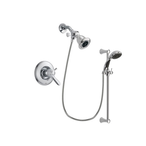 Delta Lahara Chrome Finish Thermostatic Shower Faucet System Package with Water Efficient Showerhead and 5-Spray Wall Mount Slide Bar with Personal Handheld Shower Includes Rough-in Valve DSP0732V
