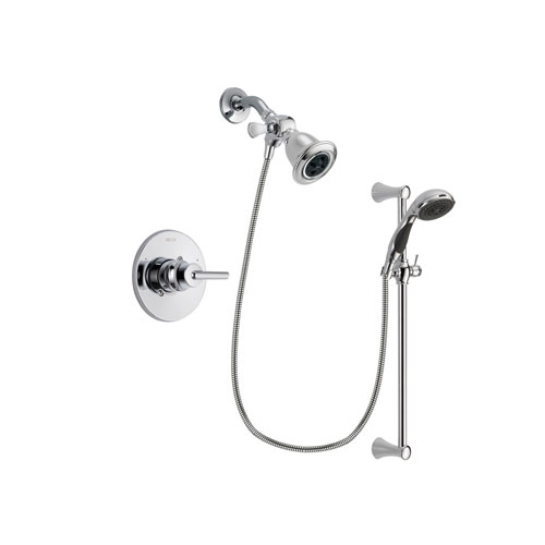 Delta Trinsic Chrome Finish Shower Faucet System Package with Water Efficient Showerhead and 5-Spray Wall Mount Slide Bar with Personal Handheld Shower Includes Rough-in Valve DSP0744V
