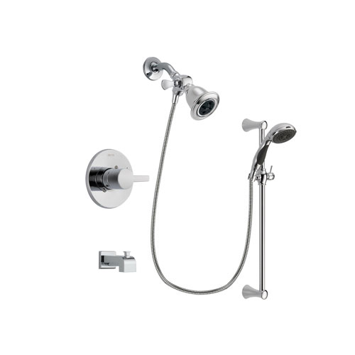 Delta Compel Chrome Finish Tub and Shower Faucet System Package with Water Efficient Showerhead and 5-Spray Wall Mount Slide Bar with Personal Handheld Shower Includes Rough-in Valve and Tub Spout DSP0745V