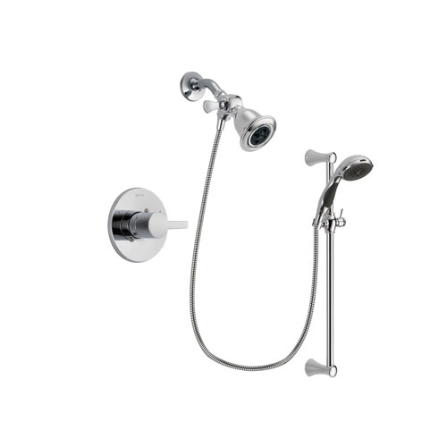 Delta Compel Chrome Finish Shower Faucet System Package with Water Efficient Showerhead and 5-Spray Wall Mount Slide Bar with Personal Handheld Shower Includes Rough-in Valve DSP0746V