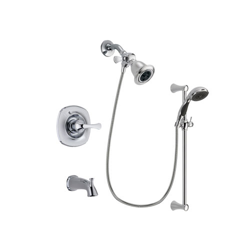 Delta Addison Chrome Finish Tub and Shower Faucet System Package with Water Efficient Showerhead and 5-Spray Wall Mount Slide Bar with Personal Handheld Shower Includes Rough-in Valve and Tub Spout DSP0747V