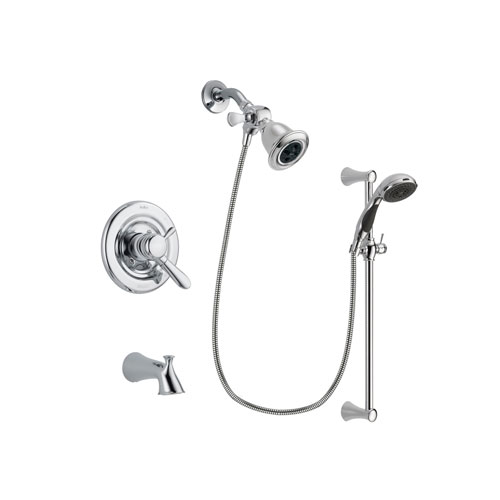 Delta Lahara Chrome Finish Dual Control Tub and Shower Faucet System Package with Water Efficient Showerhead and 5-Spray Wall Mount Slide Bar with Personal Handheld Shower Includes Rough-in Valve and Tub Spout DSP0751V