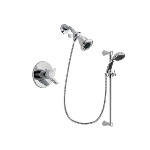 Delta Compel Chrome Finish Dual Control Shower Faucet System Package with Water Efficient Showerhead and 5-Spray Wall Mount Slide Bar with Personal Handheld Shower Includes Rough-in Valve DSP0756V