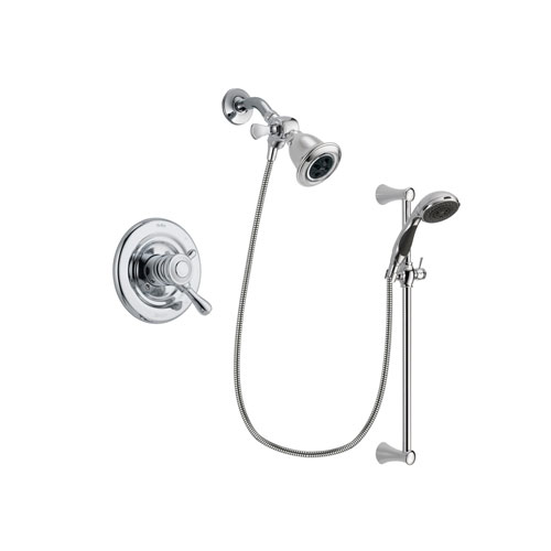 Delta Leland Chrome Finish Dual Control Shower Faucet System Package with Water Efficient Showerhead and 5-Spray Wall Mount Slide Bar with Personal Handheld Shower Includes Rough-in Valve DSP0758V