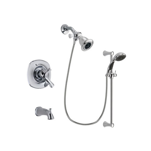 Delta Addison Chrome Finish Dual Control Tub and Shower Faucet System Package with Water Efficient Showerhead and 5-Spray Wall Mount Slide Bar with Personal Handheld Shower Includes Rough-in Valve and Tub Spout DSP0759V