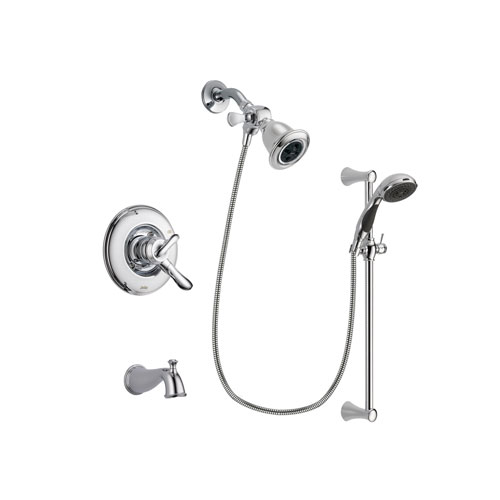 Delta Linden Chrome Finish Dual Control Tub and Shower Faucet System Package with Water Efficient Showerhead and 5-Spray Wall Mount Slide Bar with Personal Handheld Shower Includes Rough-in Valve and Tub Spout DSP0761V