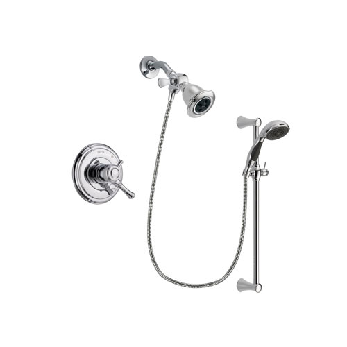 Delta Cassidy Chrome Finish Dual Control Shower Faucet System Package with Water Efficient Showerhead and 5-Spray Wall Mount Slide Bar with Personal Handheld Shower Includes Rough-in Valve DSP0764V