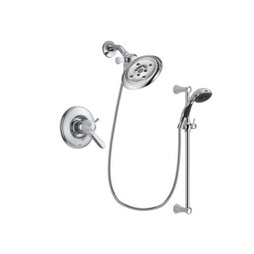 Delta Lahara Chrome Finish Thermostatic Shower Faucet System Package with Large Rain Showerhead and 5-Spray Wall Mount Slide Bar with Personal Handheld Shower Includes Rough-in Valve DSP0766V