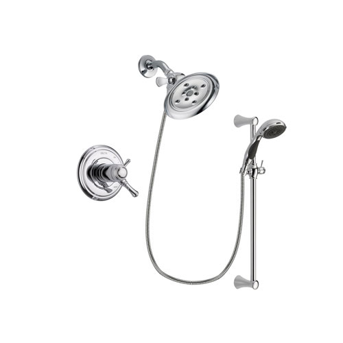 Delta Cassidy Chrome Finish Thermostatic Shower Faucet System Package with Large Rain Showerhead and 5-Spray Wall Mount Slide Bar with Personal Handheld Shower Includes Rough-in Valve DSP0774V