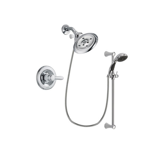 Delta Lahara Chrome Finish Shower Faucet System Package with Large Rain Showerhead and 5-Spray Wall Mount Slide Bar with Personal Handheld Shower Includes Rough-in Valve DSP0776V