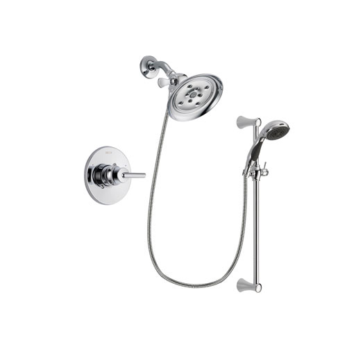 Delta Trinsic Chrome Finish Shower Faucet System Package with Large Rain Showerhead and 5-Spray Wall Mount Slide Bar with Personal Handheld Shower Includes Rough-in Valve DSP0778V