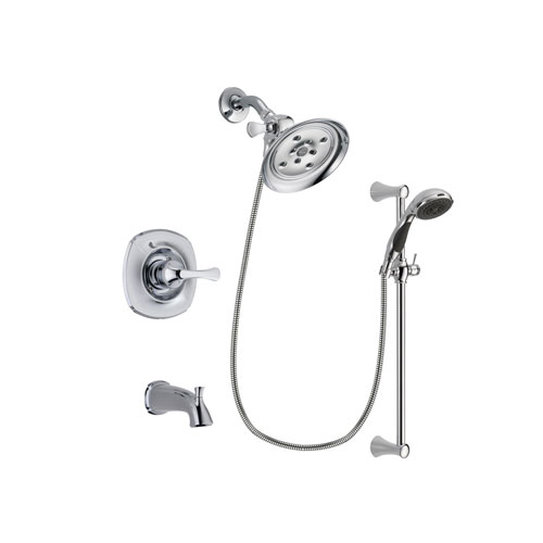 Delta Addison Chrome Finish Tub and Shower Faucet System Package with Large Rain Showerhead and 5-Spray Wall Mount Slide Bar with Personal Handheld Shower Includes Rough-in Valve and Tub Spout DSP0781V