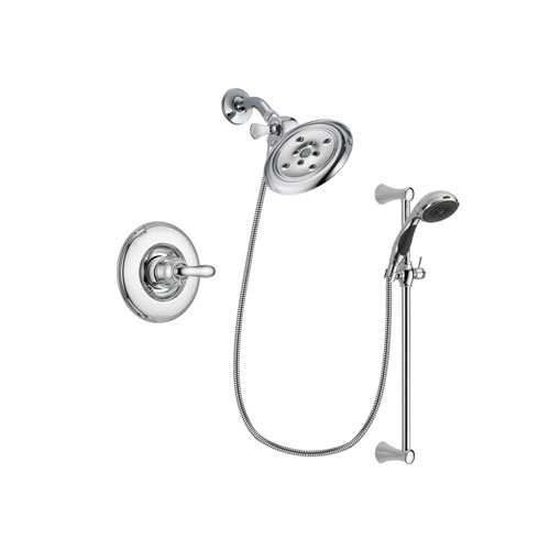 Delta Linden Chrome Finish Shower Faucet System Package with Large Rain Showerhead and 5-Spray Wall Mount Slide Bar with Personal Handheld Shower Includes Rough-in Valve DSP0784V