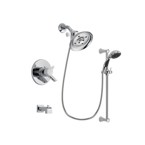 Delta Compel Chrome Finish Dual Control Tub and Shower Faucet System Package with Large Rain Showerhead and 5-Spray Wall Mount Slide Bar with Personal Handheld Shower Includes Rough-in Valve and Tub Spout DSP0789V