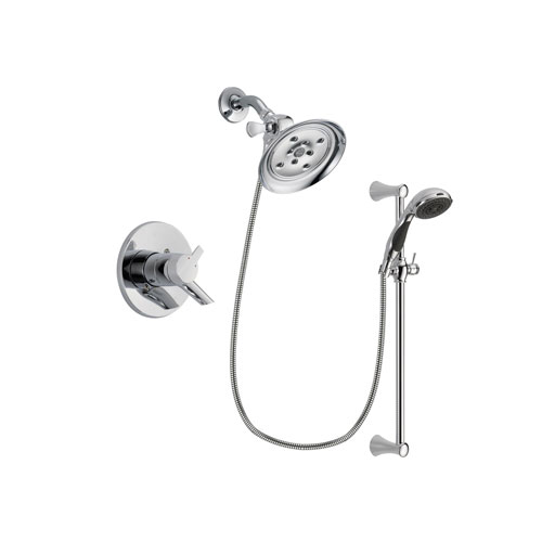 Delta Compel Chrome Finish Dual Control Shower Faucet System Package with Large Rain Showerhead and 5-Spray Wall Mount Slide Bar with Personal Handheld Shower Includes Rough-in Valve DSP0790V