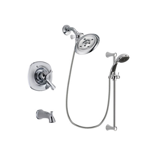 Delta Addison Chrome Finish Dual Control Tub and Shower Faucet System Package with Large Rain Showerhead and 5-Spray Wall Mount Slide Bar with Personal Handheld Shower Includes Rough-in Valve and Tub Spout DSP0793V