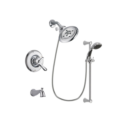 Delta Linden Chrome Finish Dual Control Tub and Shower Faucet System Package with Large Rain Showerhead and 5-Spray Wall Mount Slide Bar with Personal Handheld Shower Includes Rough-in Valve and Tub Spout DSP0795V