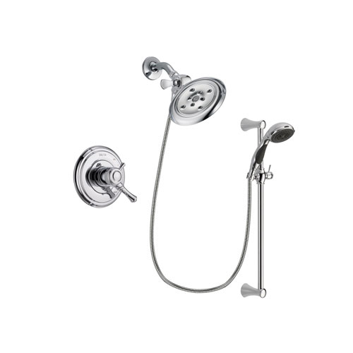 Delta Cassidy Chrome Finish Dual Control Shower Faucet System Package with Large Rain Showerhead and 5-Spray Wall Mount Slide Bar with Personal Handheld Shower Includes Rough-in Valve DSP0798V