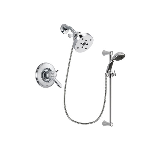 Delta Lahara Chrome Finish Thermostatic Shower Faucet System Package with 5-1/2 inch Shower Head and 5-Spray Wall Mount Slide Bar with Personal Handheld Shower Includes Rough-in Valve DSP0800V