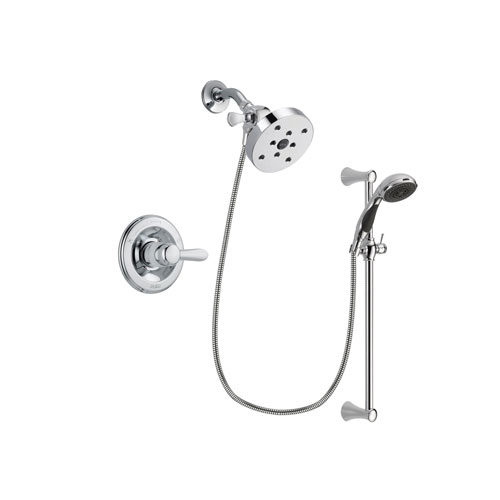 Delta Lahara Chrome Finish Shower Faucet System Package with 5-1/2 inch Shower Head and 5-Spray Wall Mount Slide Bar with Personal Handheld Shower Includes Rough-in Valve DSP0810V